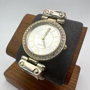 Charming Charlie Women's Quartz Watch Crystal Bezel Silver-Tone Dial Cream Strap